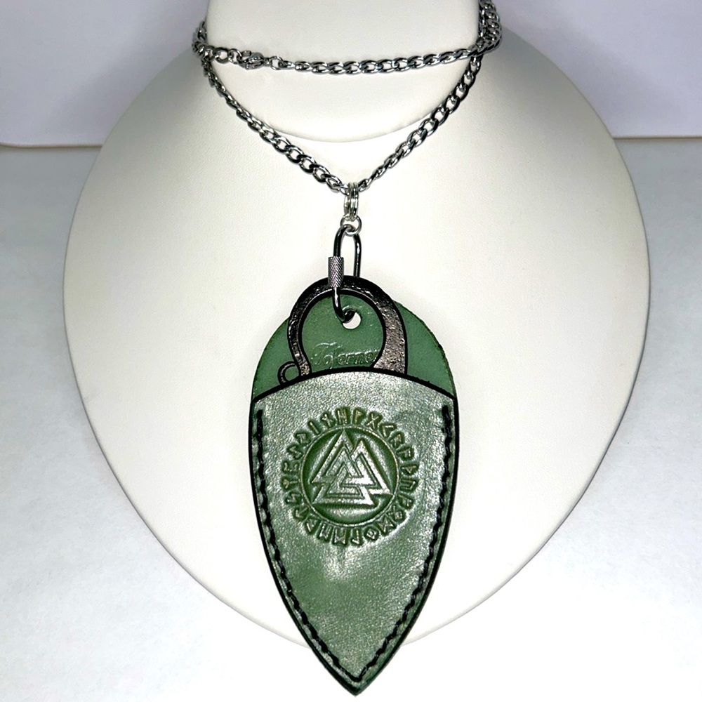 Hand Forged Celtic Cross Knife Black Leather Holder Stainless Steel Necklace